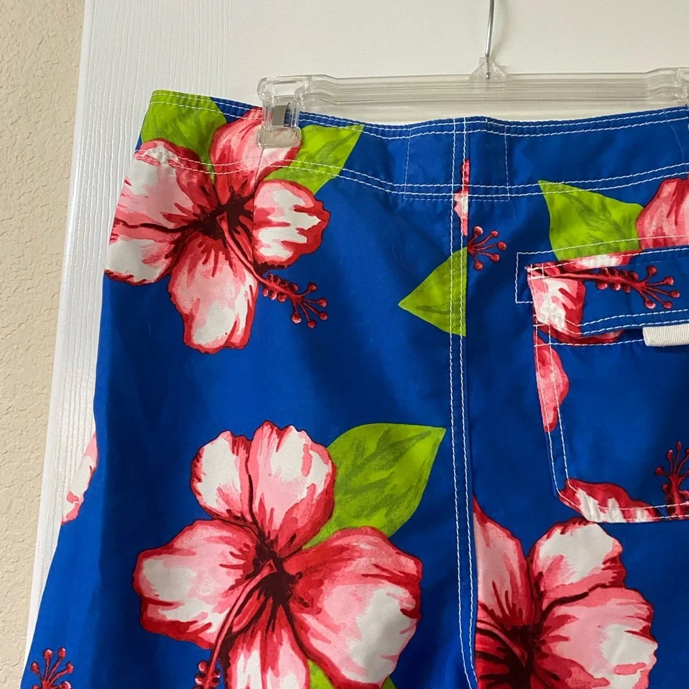 Abercrombie & Fitch Blue Hawaiian Floral Print Unlined Swim Trunks Size Large